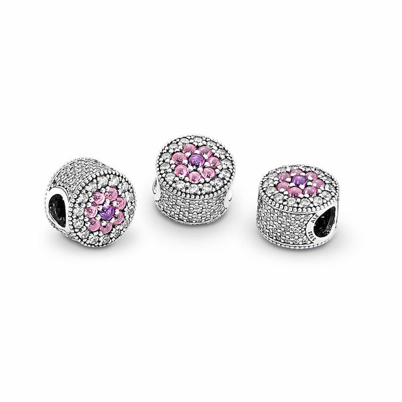 Pandora Dazzling Floral Charm - Sterling Silver/Pink/Cubic Zirconia - Canada | FP5569DF